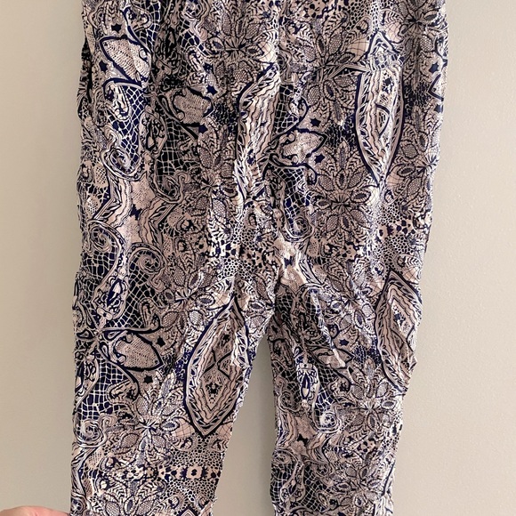 Paisley print pink and navy high waisted pant - Picture 2 of 5